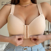 FallSweet Plus Size wireless front-closure bra by Simples Market, nude seamless cups