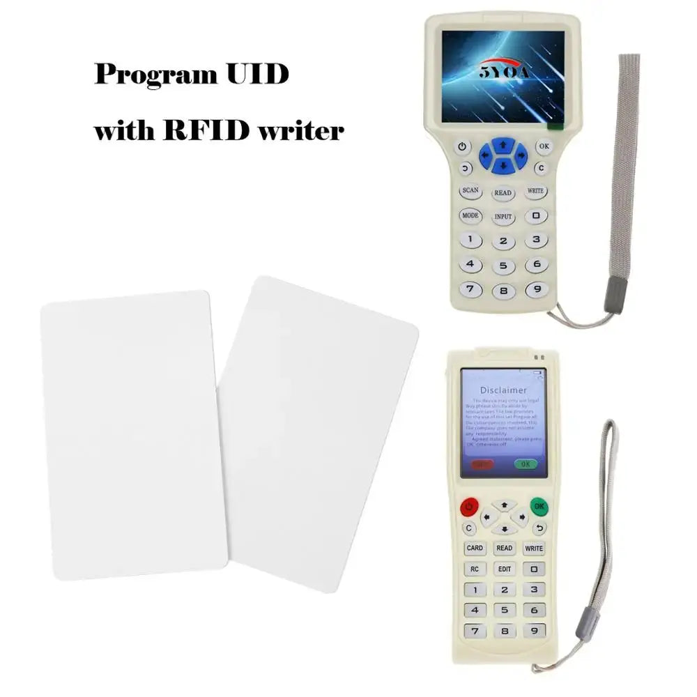 RFID blank cards 10-pack, S50 white rewritable 13.56MHz cards with two handheld card writers by Simples Market