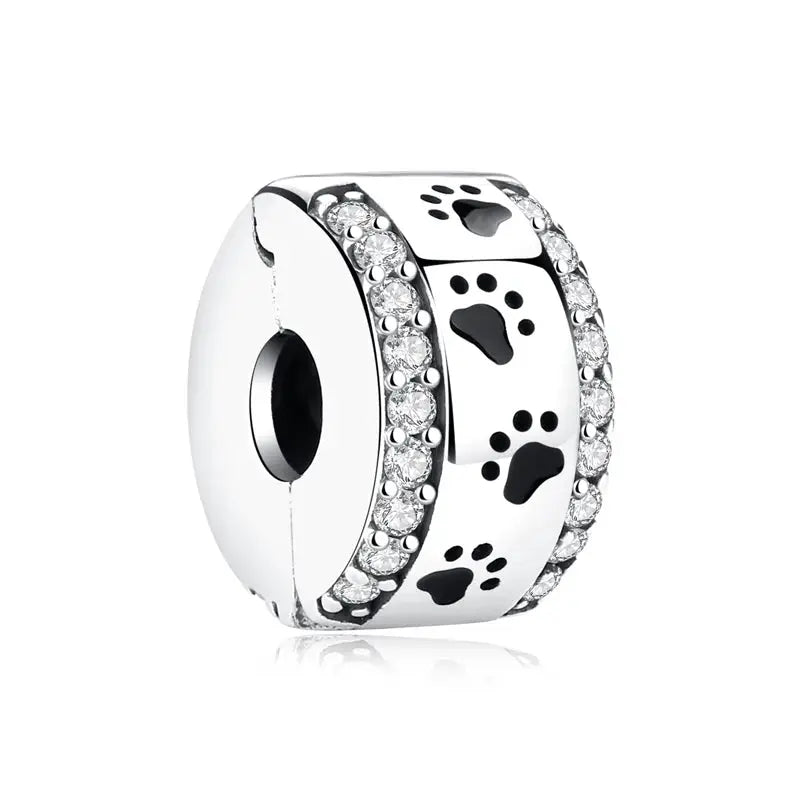 925 Sterling Silver Paw Print Charm Beads for Dogs and Cats Jewelry Pendant Fit for Bracelets Necklaces DIY Projects