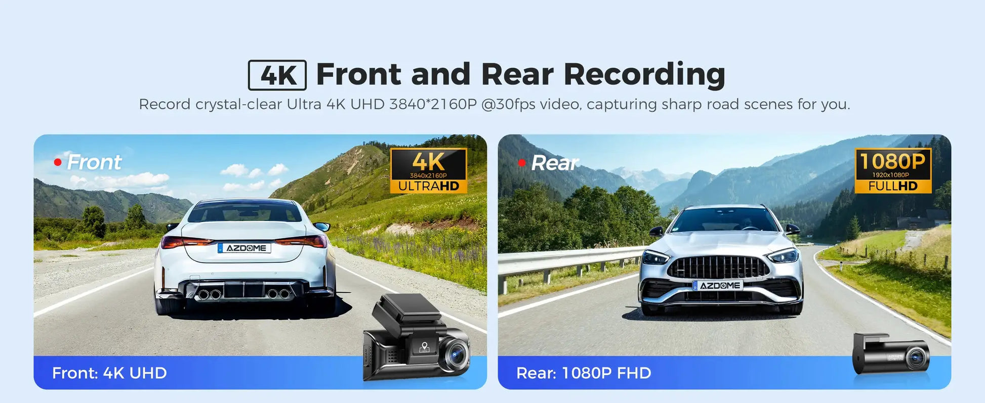 AZDOME M550 Pro dash cam by Simples Market; front 4K UHD and rear 1080p FHD with GPS, Wi-Fi and IR night vision