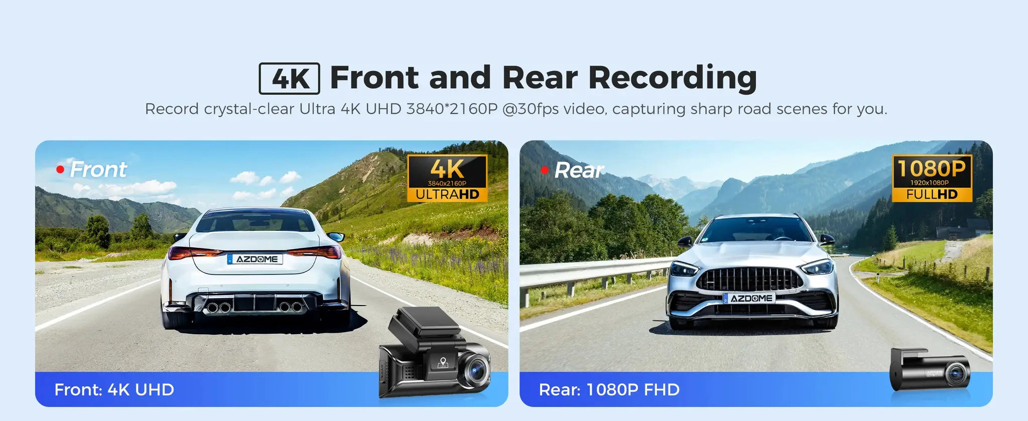 AZDOME M550 Pro dash cam by Simples Market; front 4K UHD and rear 1080p FHD with GPS, Wi-Fi and IR night vision