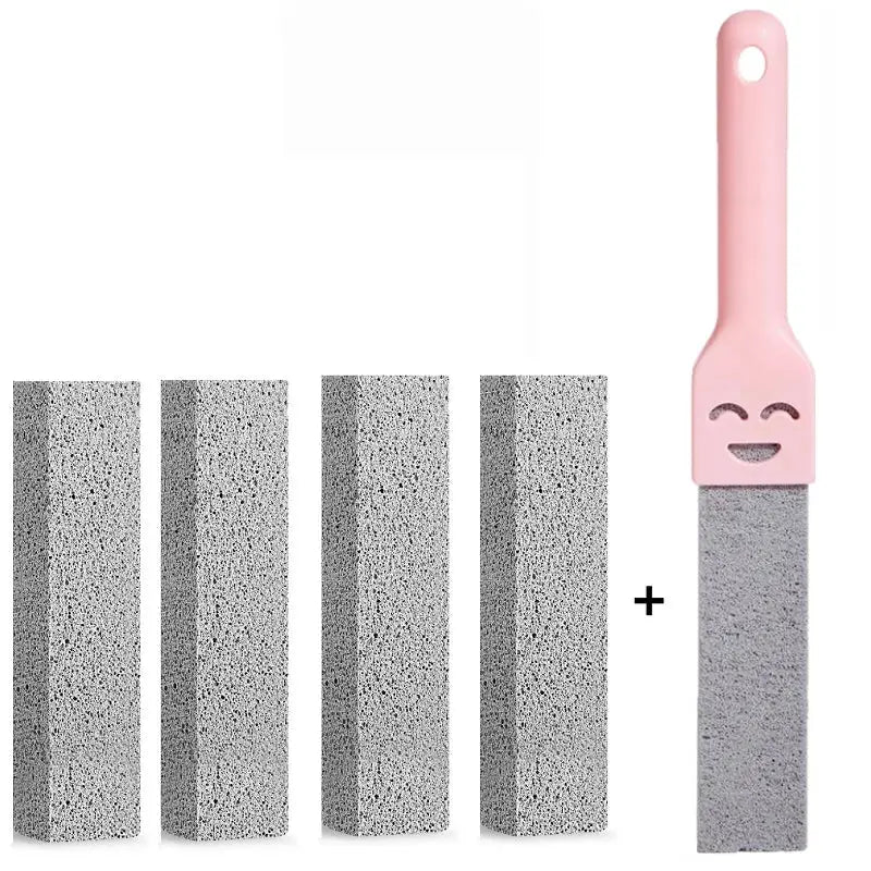 Simples Market 5-piece pumice stone cleaning set with pink-handled brush for toilet, tile and sink cleaning.