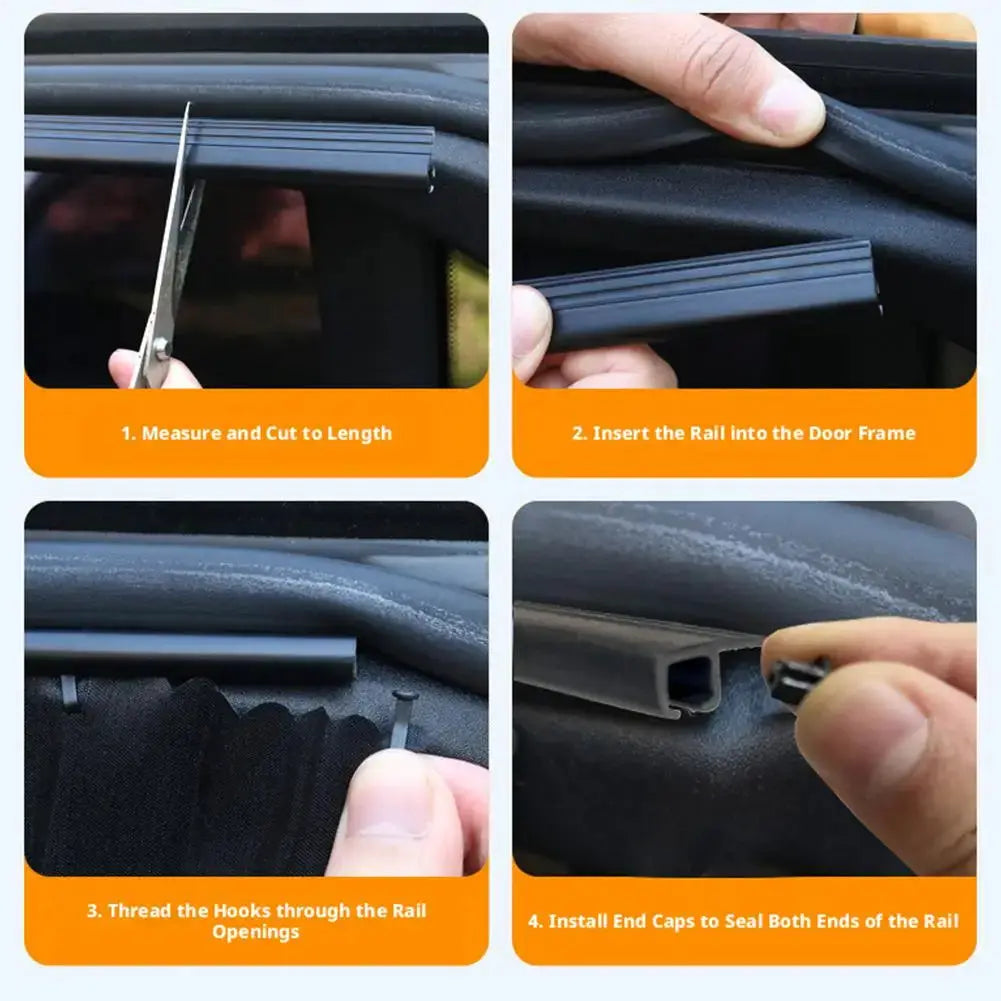 Car side window sun shade rail by Simples Market, black telescopic foldable heat shield for sedan/SUV, 2-4 pcs
