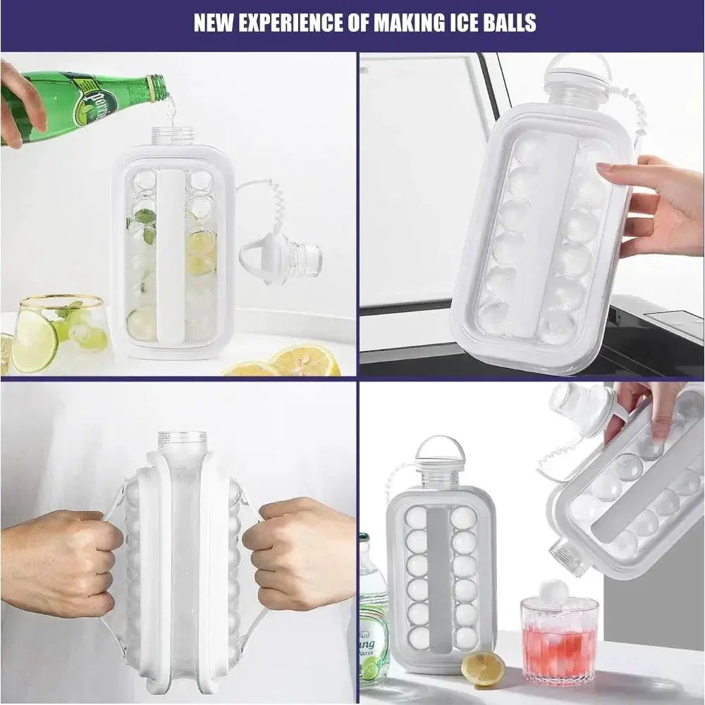 Simples Market portable 2-in-1 folding ice maker water bottle with built-in ice cube mold, white plastic