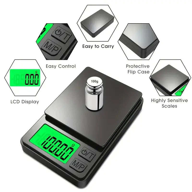 ZenPro Precision Pocket Scale 1000g Capacity 0.1g Increments With Backlit LCD For Travel Jewelry Food