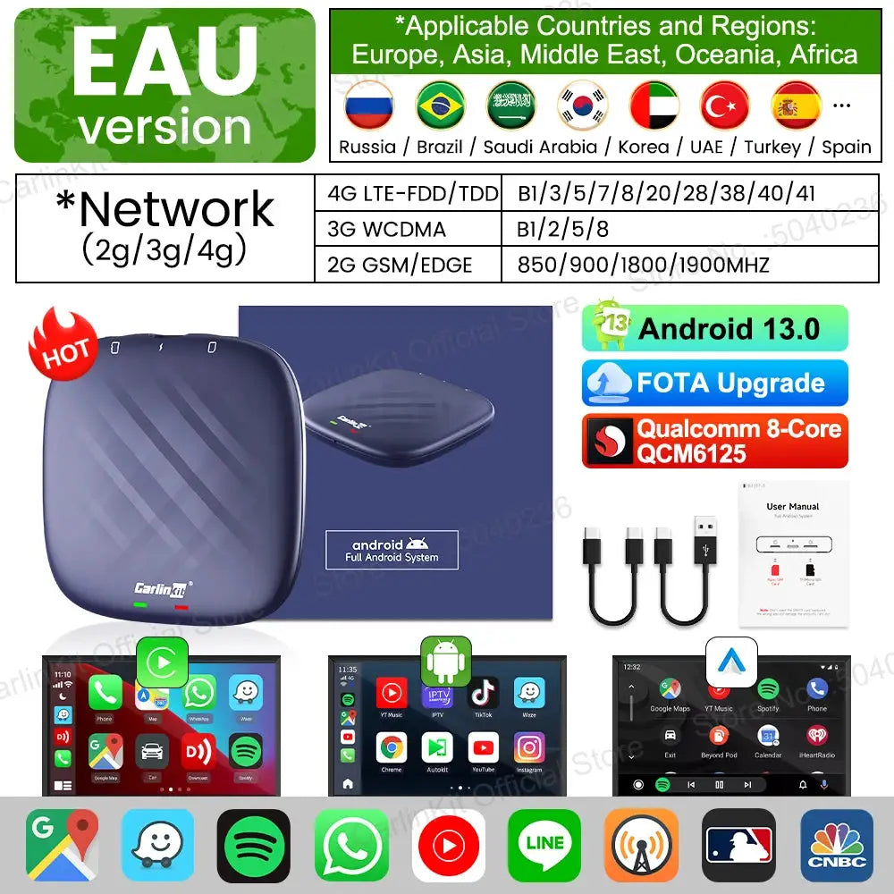 CarlinKit Android Auto wireless TV box, Android 13, 8-core QCM6125, 64/128GB, Simples Market