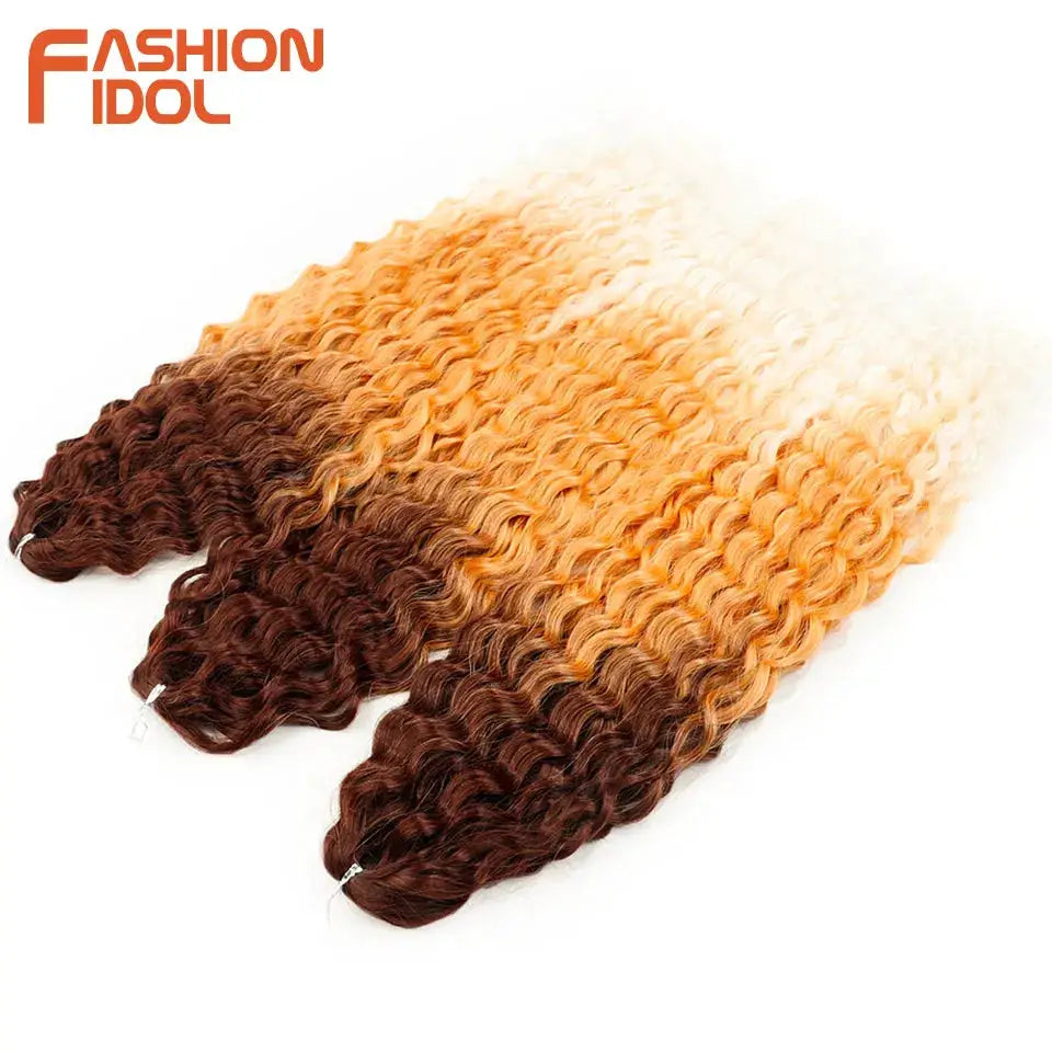 Ariel Hair Synthetic Twist Crochet Curly Extensions, 24in water-wave ombre brown to blonde, 4-pack, Fashion Idol