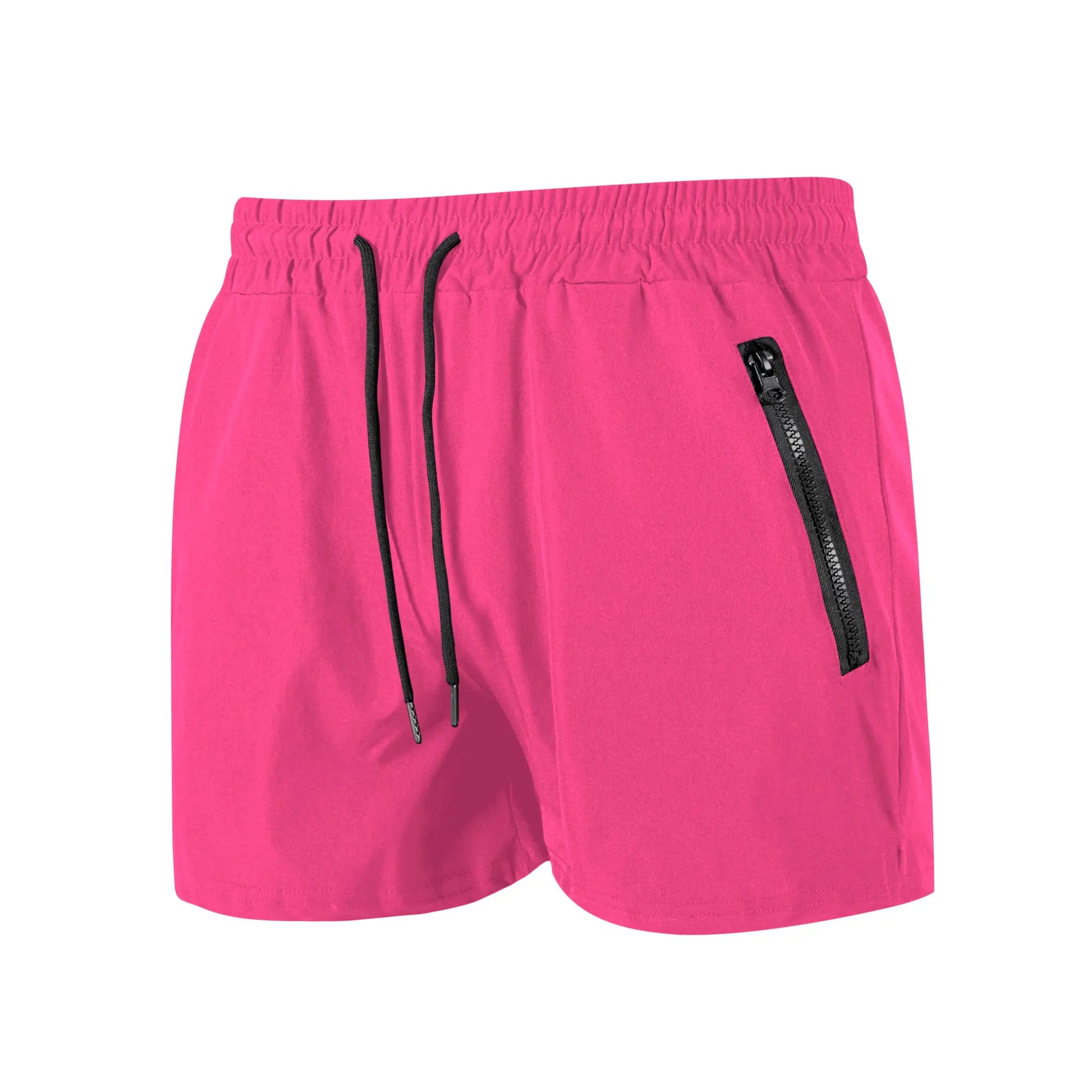 Simples Market men's pink swim trunks with black drawstrings and zippered pocket