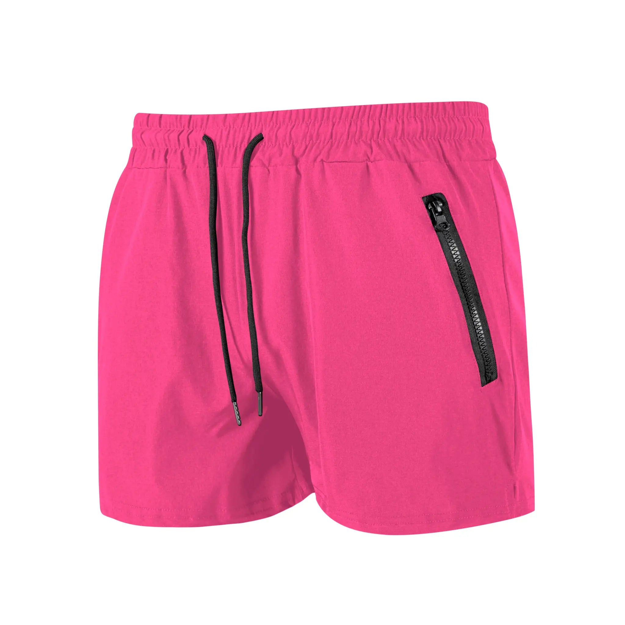 Simples Market men's pink swim trunks with black drawstrings and zippered pocket