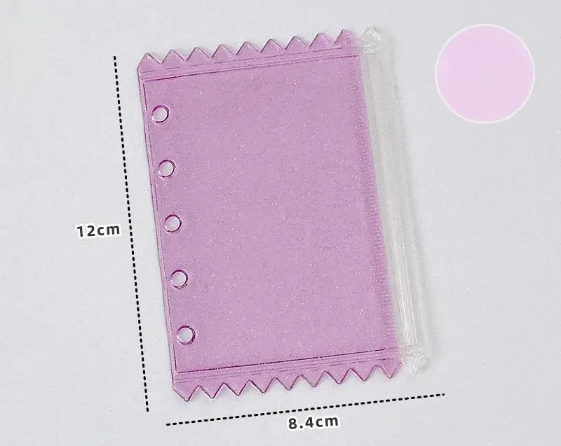Pink glittery M5 5-hole binder pocket with zipper pouch, PVC document folder 12 cm x 8.4 cm