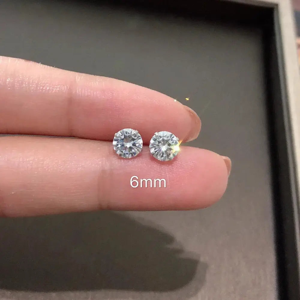 100 Percent Real 925 Sterling Silver Jewelry Women Fashion Clear CZ Stud Earrings Gift For Girls Teens
