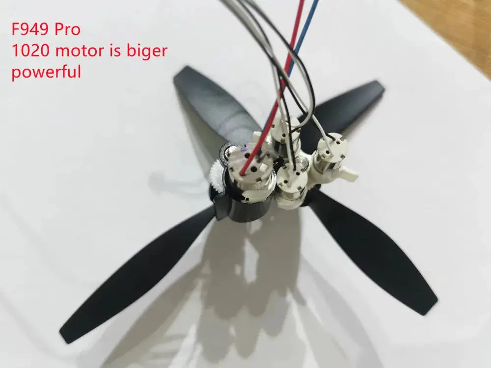 WLtoys F949 RC airplane motor and propeller hub with wiring and black blades