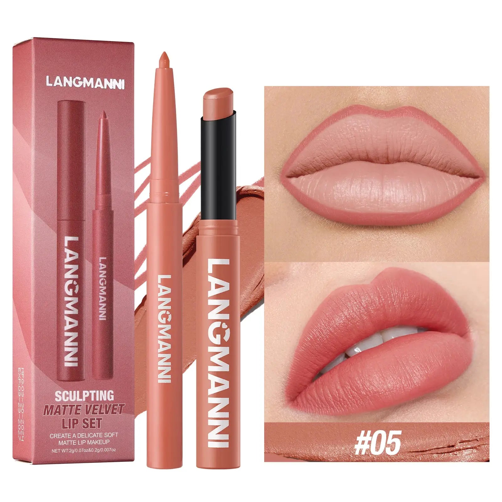 Luxelle Lip Liner and Lipstick Duo Waterproof Smudge Proof Long Lasting Wear Easy to Apply