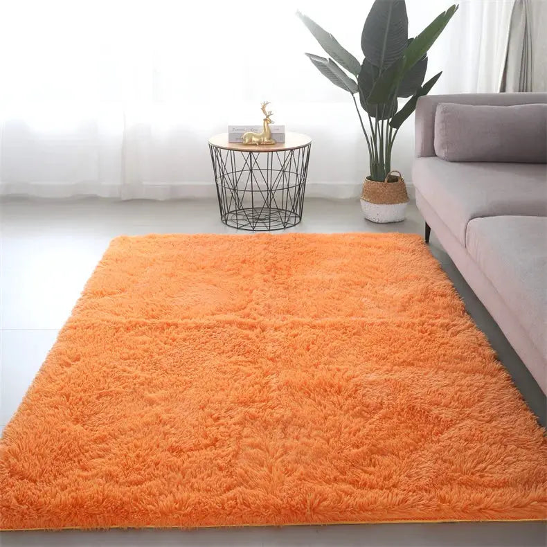 Premium fluffy area rug orange shaggy carpet for living room, ultra-soft plush texture