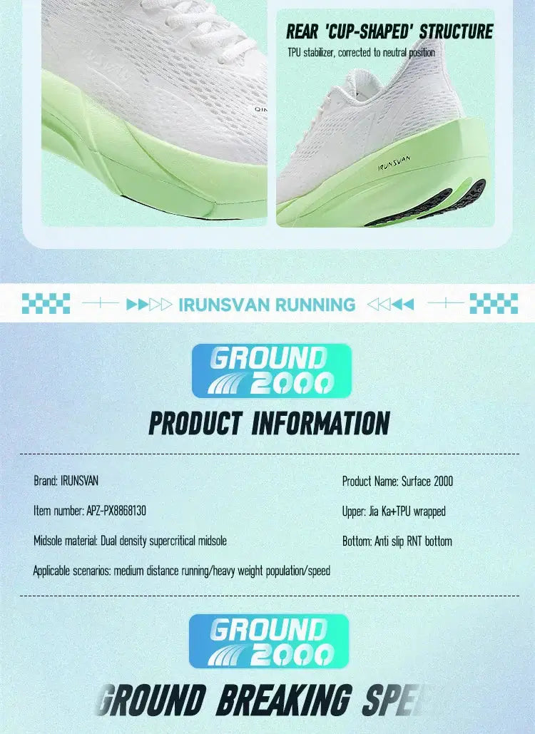 IRUNSVAN Carbon Fiber Running Shoes Breathable Thick Sole Unisex