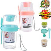 Three Compartment Meal Prep Container With Forks Leakproof Portable For Breakfast Salad Parfait Dressing Jar