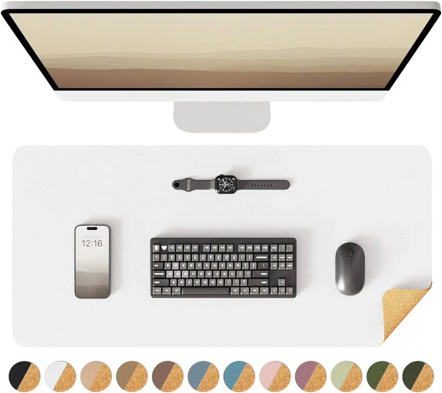 Double Sided Desk Pad Leather And Cork Desk Mat Waterproof Large Mouse Pad For Office And Home