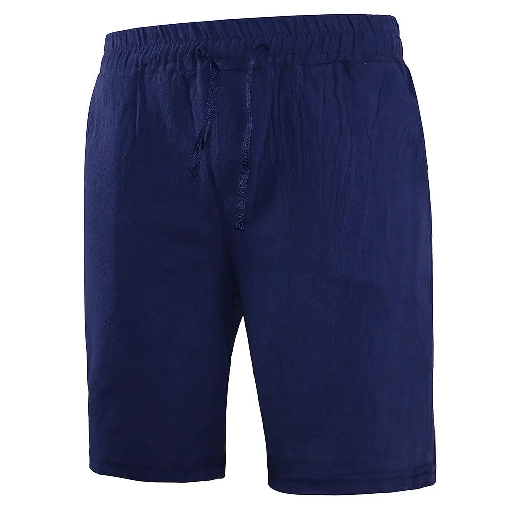 Simples Market men's navy cotton-linen shorts with drawstring, breathable summer trousers