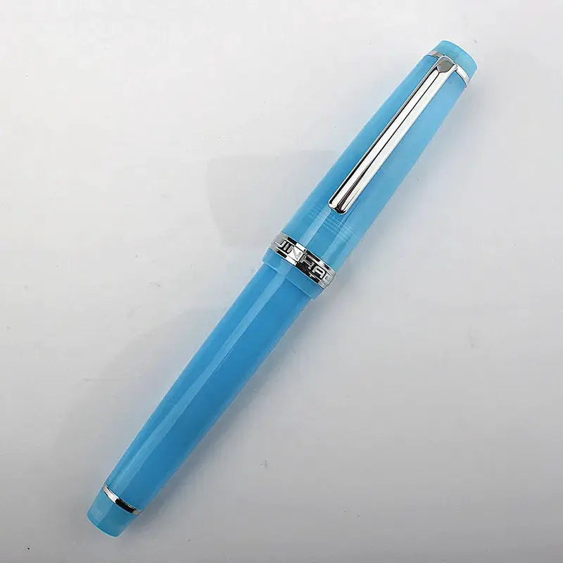 Jinhao 82 fountain pen in blue acrylic with silver clip and cap band