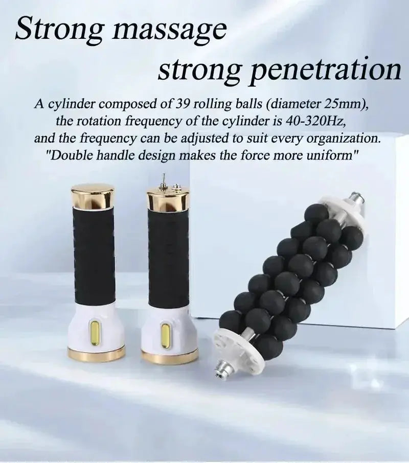 Simples Market 40W rolling bead massager set with 2 white-gold handles and black bead roller for anti-cellulite