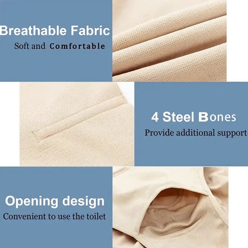 Miss Moly men's high-waist shapewear shorts in beige with breathable fabric and 4 steel bones for tummy control.