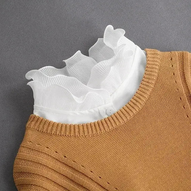 Detachable White Faux Collar With Front Tie For Women And Girls Vintage Lace Blouse Collar