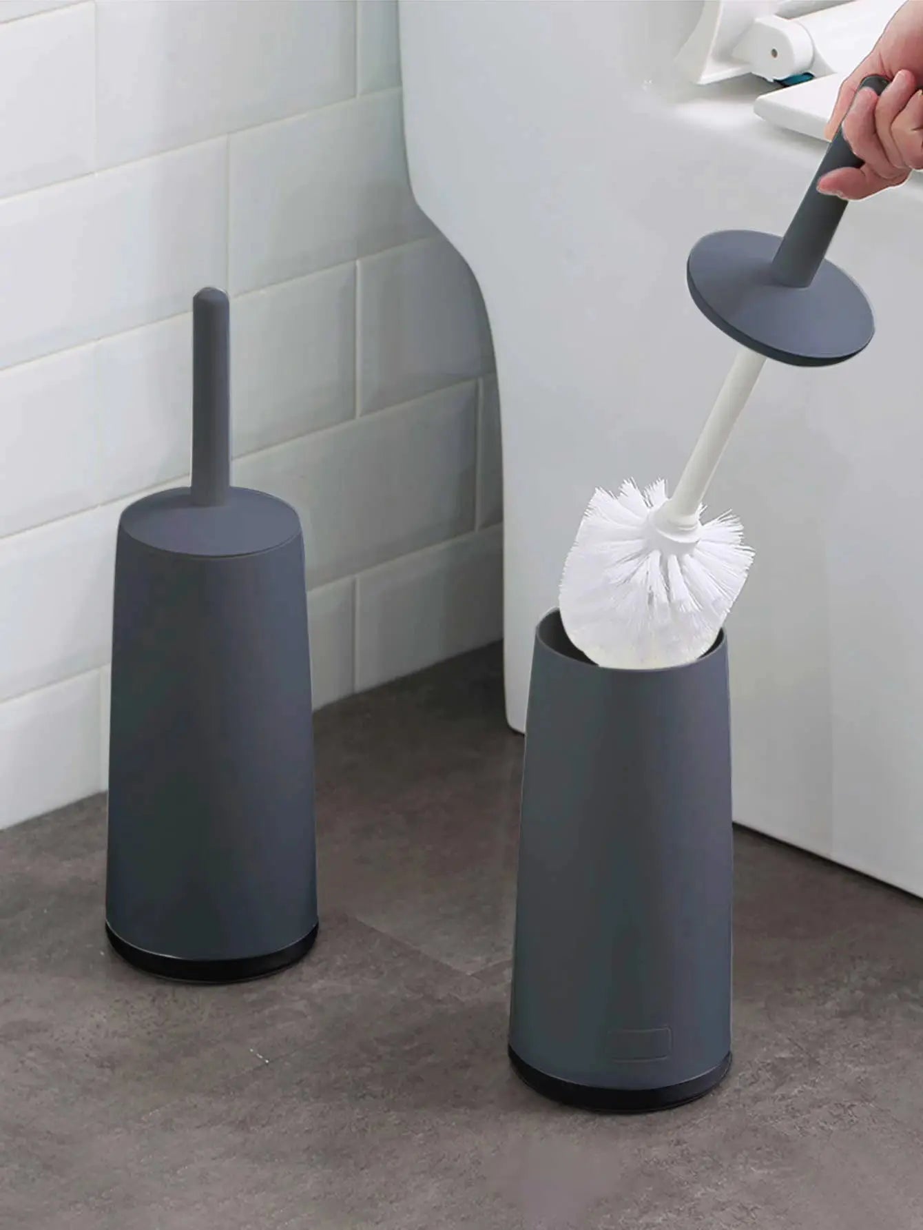 Worthbuy Plastic Toilet Brush With Standing Base Long Handle Hygienic WC Cleaning Tool For Bathrooms