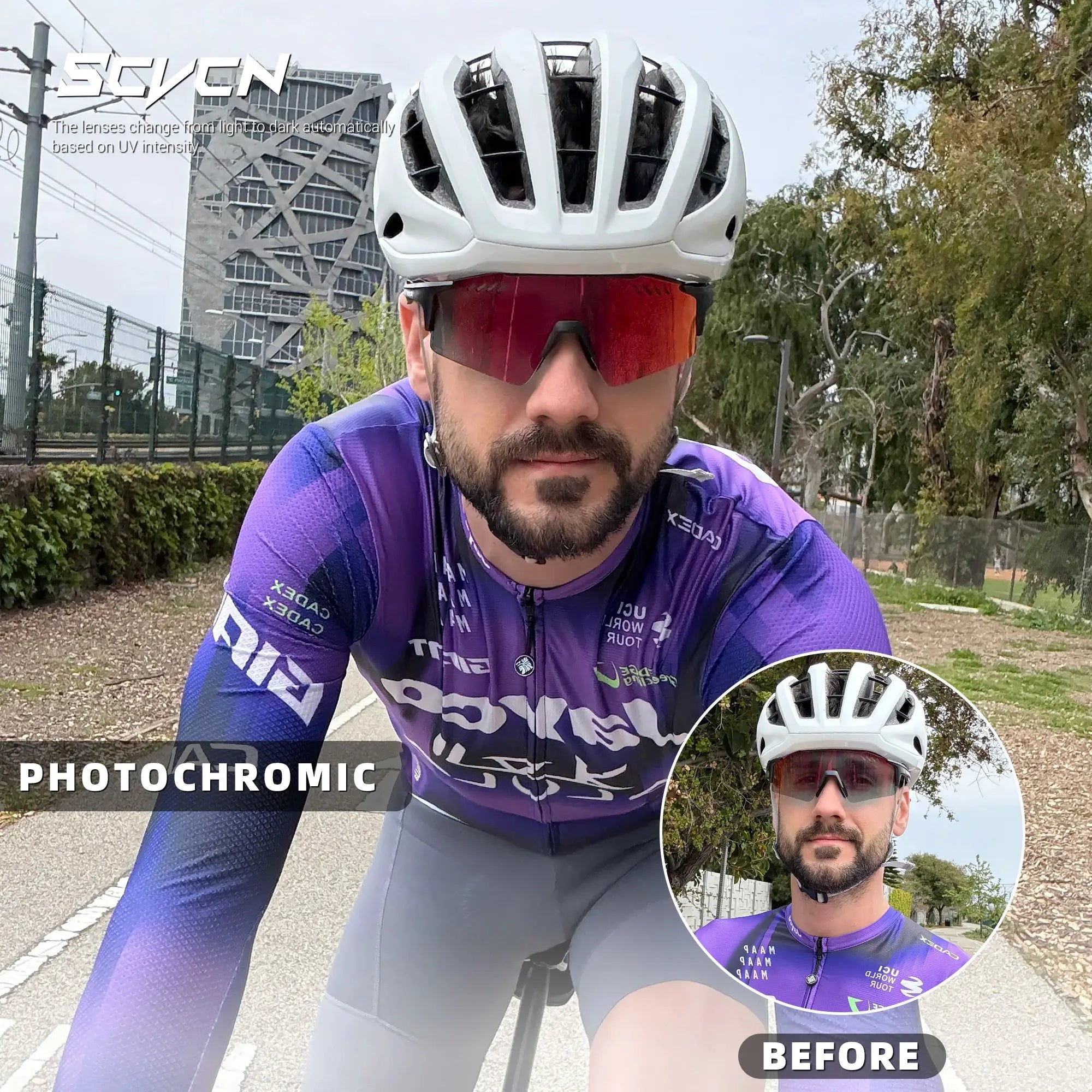 SCVCN Photochromic Cycling Glasses With Adaptive Lenses UV400 Protection For Outdoor Sports