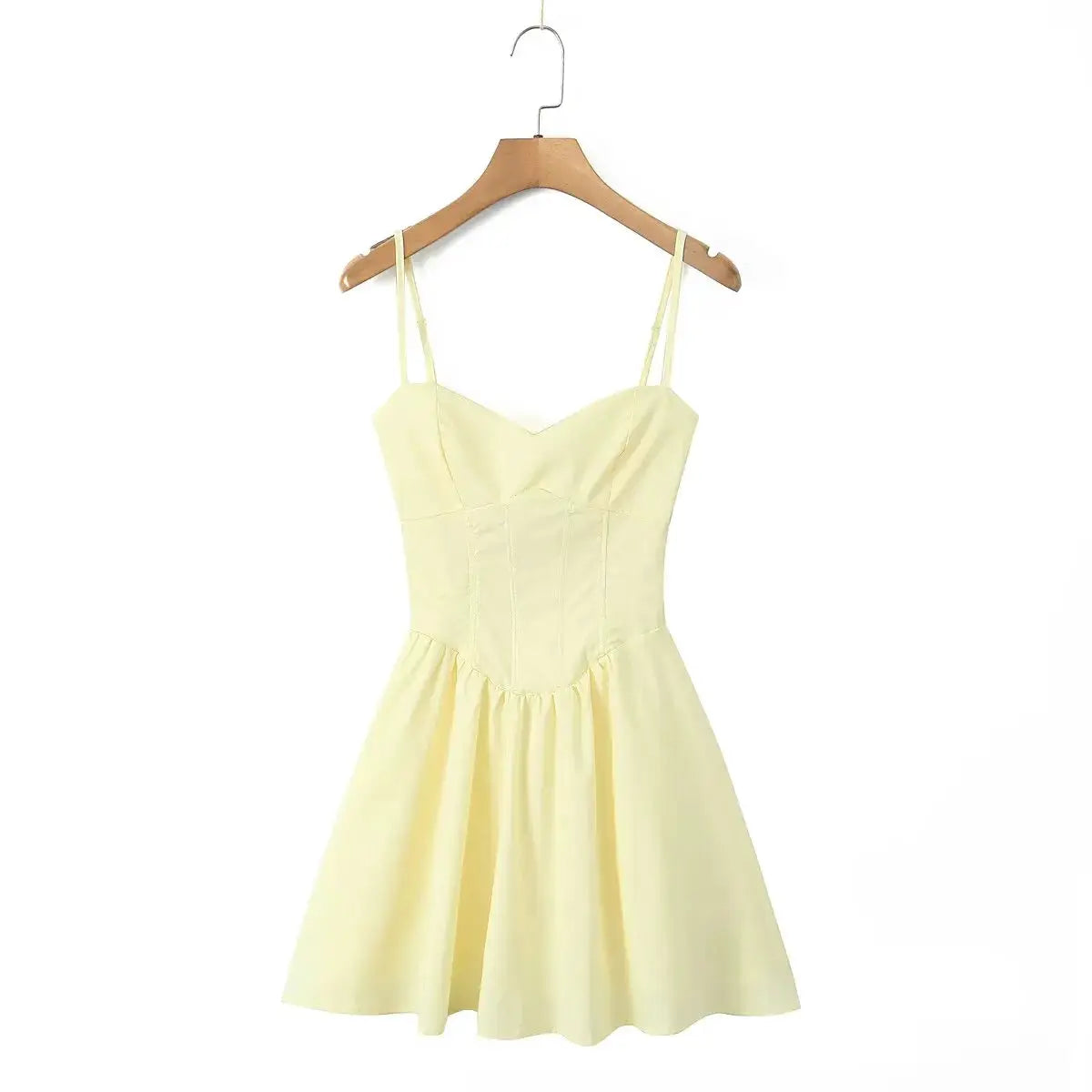 Yenkye Sexy Elegant Fishbone Waist Mini Dress Yellow Lace Up Back