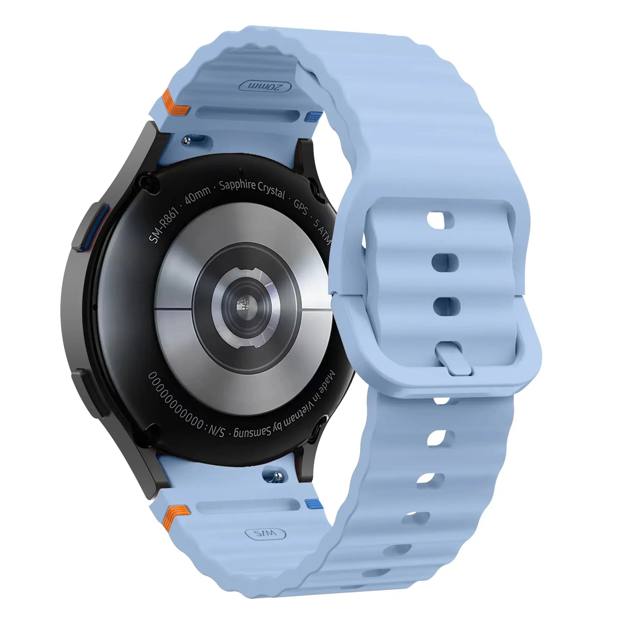 Simples Market silicone watch strap for Samsung Galaxy Watch, blue with orange accent loops