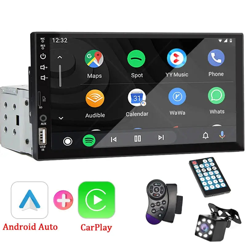 7 Inch 1 Din Car Stereo CarPlay Android Auto Bluetooth HD Touch Screen