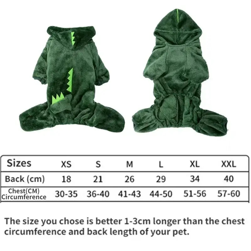 Thickened Warm Blue Dinosaur Hooded Coat for Small to Medium Dogs and Cats Autumn Winter Outerwear