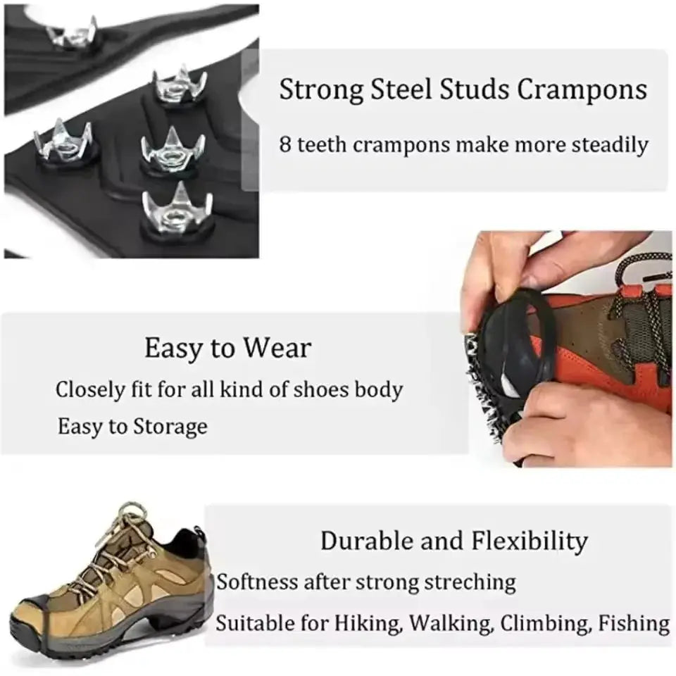 8 Teeth Ice Gripper Spike Shoes For Winter Hiking And Snow Climbing Anti Slip Crampons