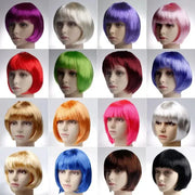 Bob wig collection: 16 short synthetic bob wigs in bold colors for cosplay and daily wear.
