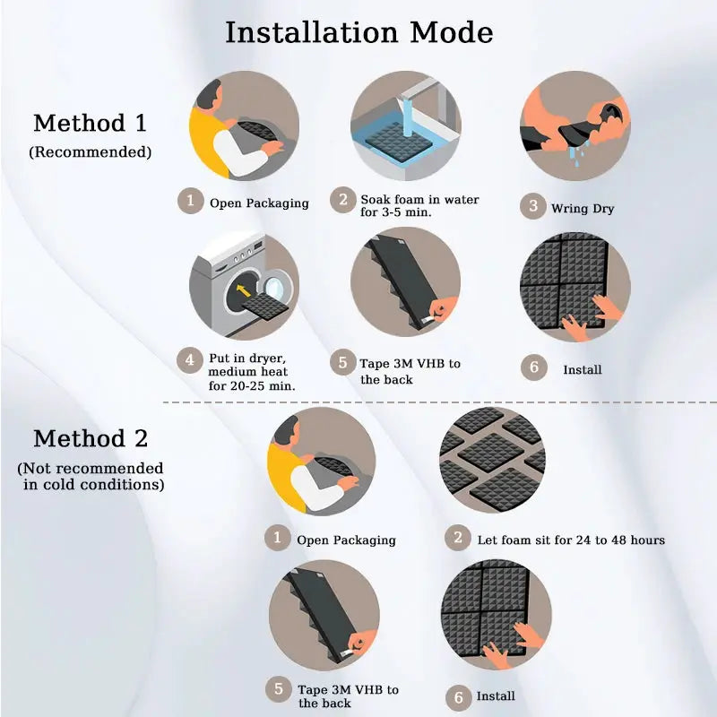 TOUO egg trough acoustic foam panels by Simples Market; installation guide with two methods (recommended).