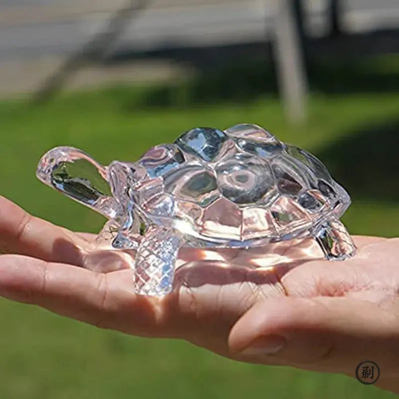 Crystal turtle figurine by Simples Market, clear miniature tortoise Feng Shui ornament for home or office desk