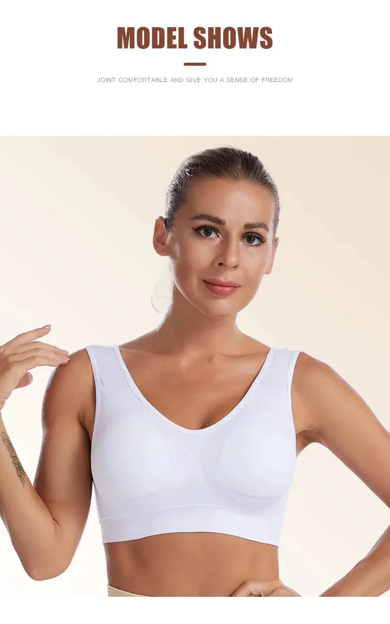 Plus-size white seamless wireless bra, non-underwire for comfortable support