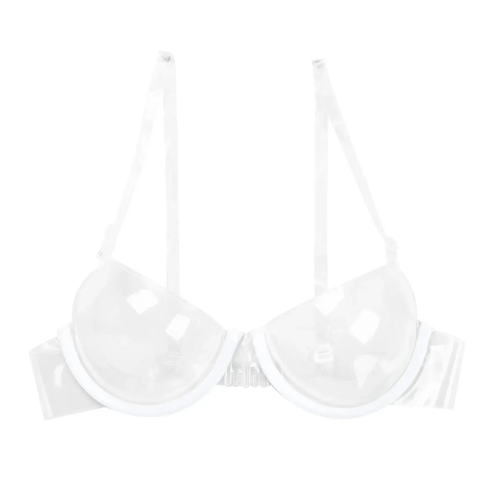 Women's white glossy wet-look patent leather bra top for clubwear and pole dancing