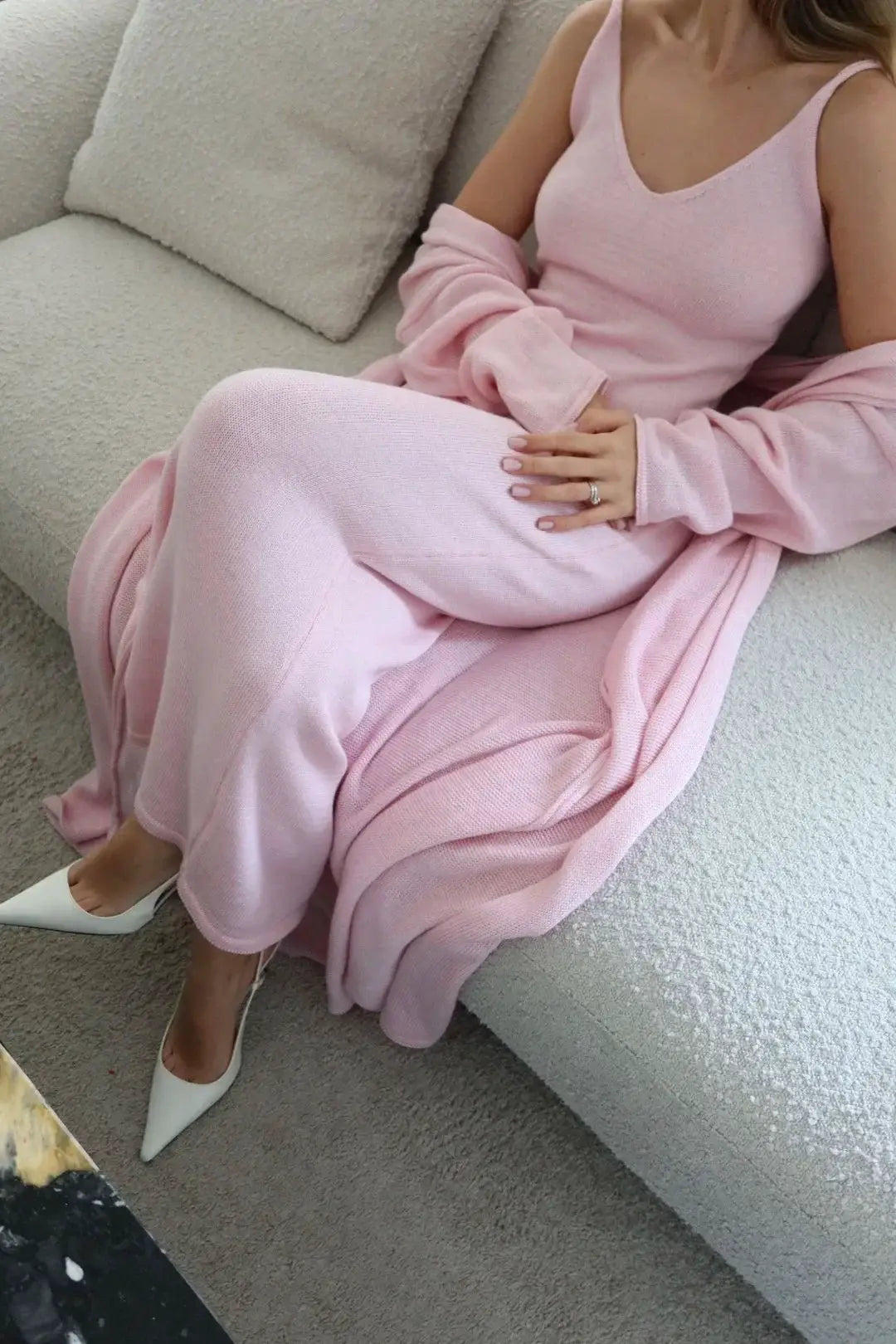 Three Piece Women Cardigan Vest Dress Set With Long Sleeve Outfit