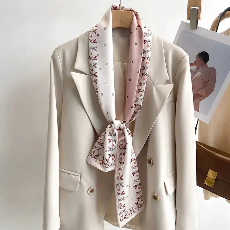 LuxeSilk Silk Feel Printed Design Scarf Versatile Long Narrow Silk Shawl For Fashionable Styles