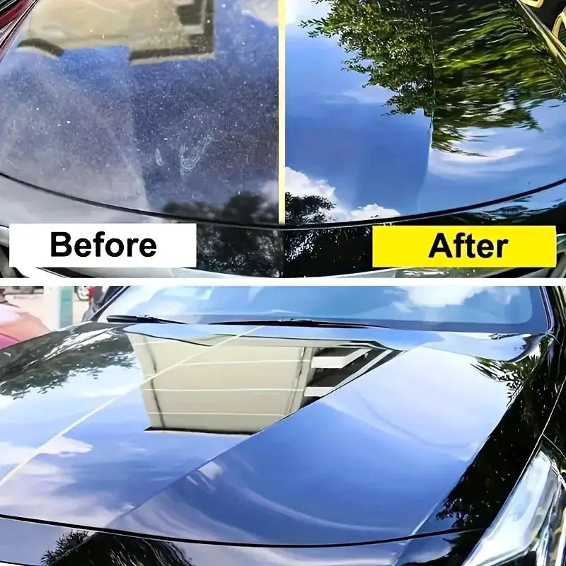 Simples Market Ceramic Nano Polish Wax for car paint; hydrophobic scratch repair coating on dark blue car, before/after