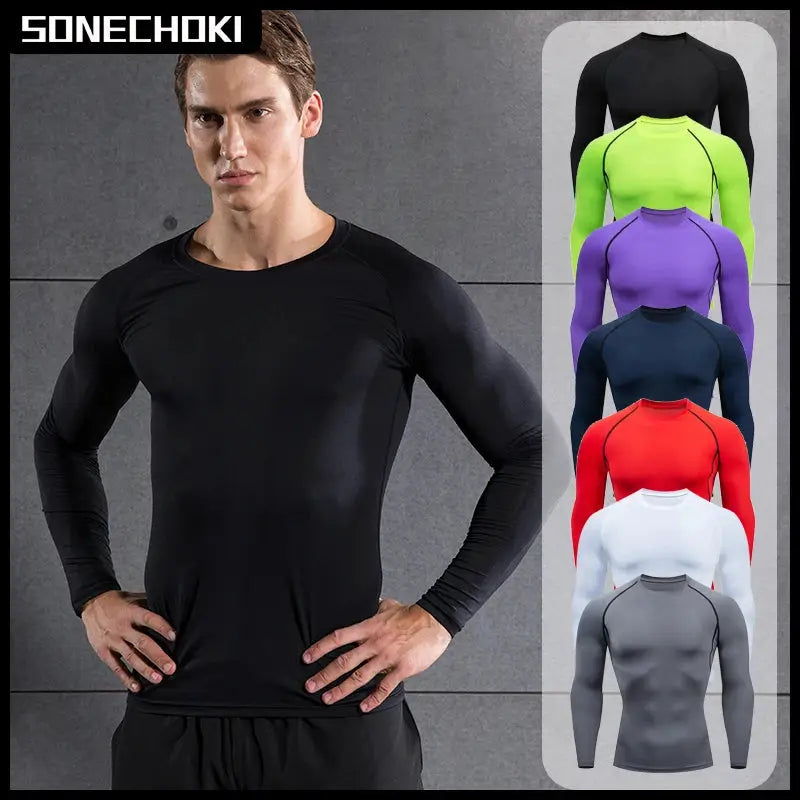 Men Compression Running Top Long Sleeve For Gym Clothing Quick Dry Sportswear Fitness Tee Training Workout Muscle Top