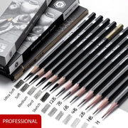 Professional graphite and charcoal pencils set with 2H, HB, B, 2B, 3B, 4B, 6B, 8B, 12B, 14B for artists