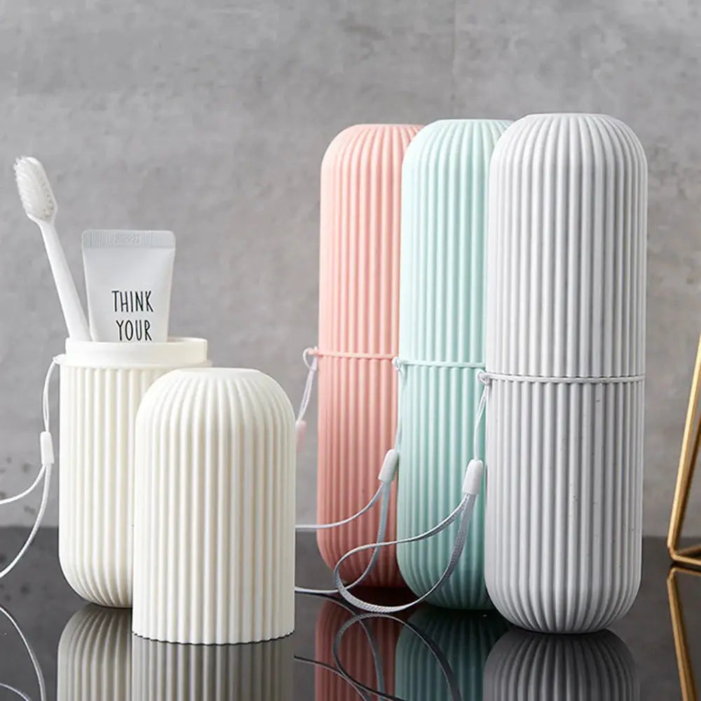 JetSet Travel Toothbrush Box Portable Hygienic Organizer With Brushing Cup And Toothpaste Storage