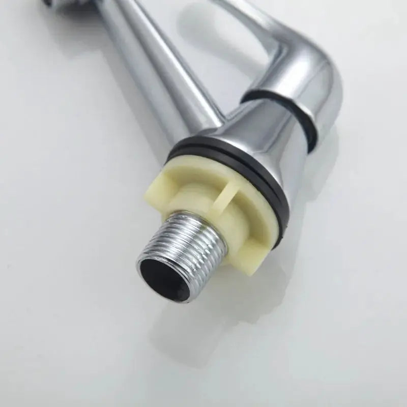 Simples Market chrome bathroom basin faucet with threaded metal outlet and white plastic mounting ring