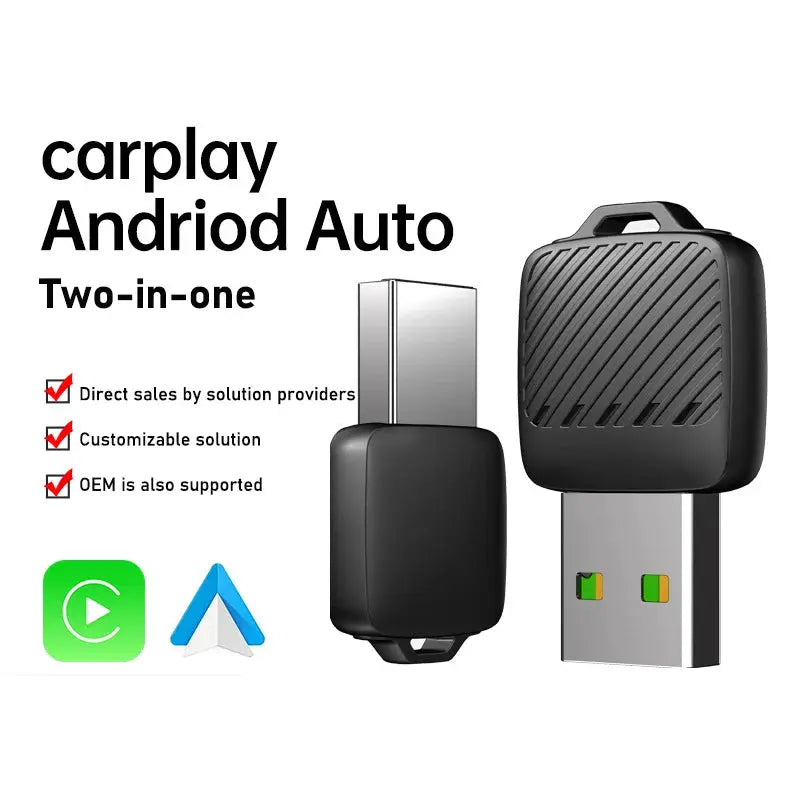 2-in-1 wireless Android Auto and CarPlay adapter by Simples Market, black USB dongle