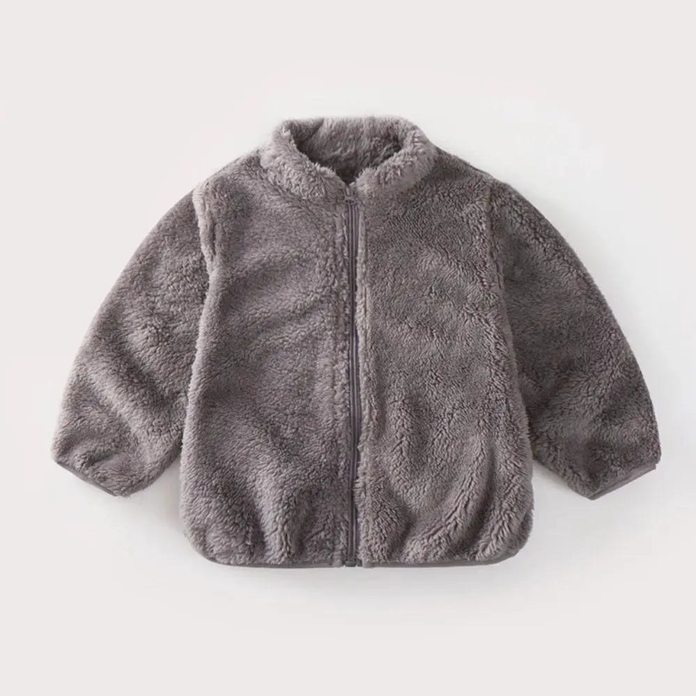 Solid Color Plush Coat For Kids Autumn Winter Warm Casual Jacket Greatcoat Outerwear Baby Boy Girl Toddler