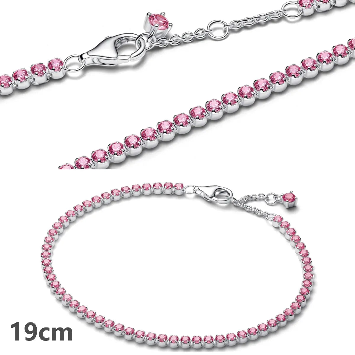 Simples Market 19cm pink gemstone tennis bracelet in 925 silver with lobster clasp