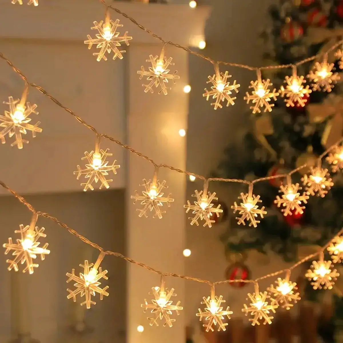 LED Christmas Snowflake String Light 1pc Indoor Outdoor Hanging Decor Fairy Atmosphere Lamp For Garden Party