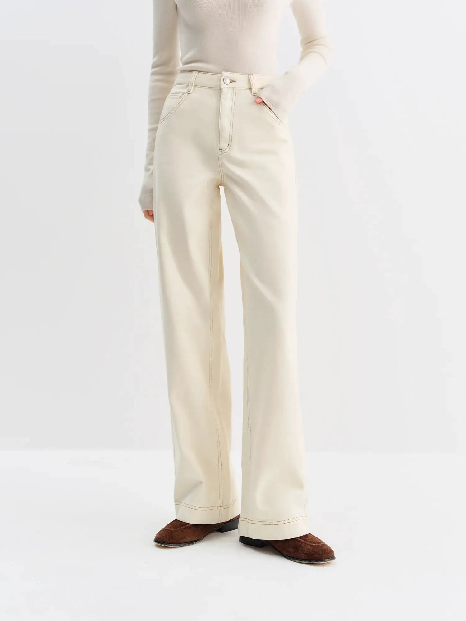 FSLE Straight High Waist Jeans For Women Korean Style Winter Versatile